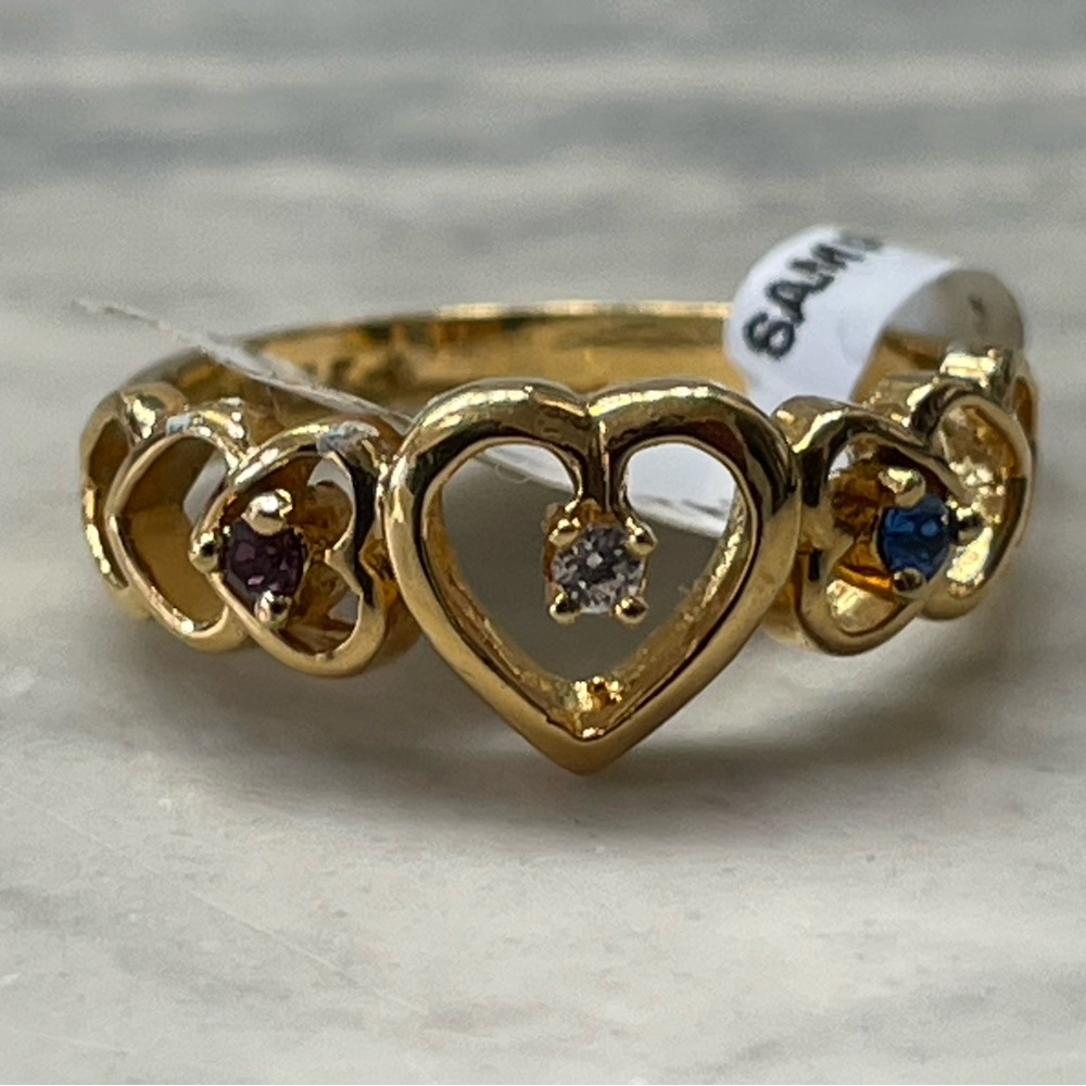Gold Tone seventh Heart CZ Ring Purple Blue Clear Stone Size 6.75 - Picture 2 of 16